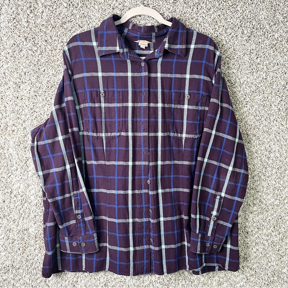 Duluth Trading Shirt Women’s 2X Free Swingin' Purple Plaid Button Down Flannel